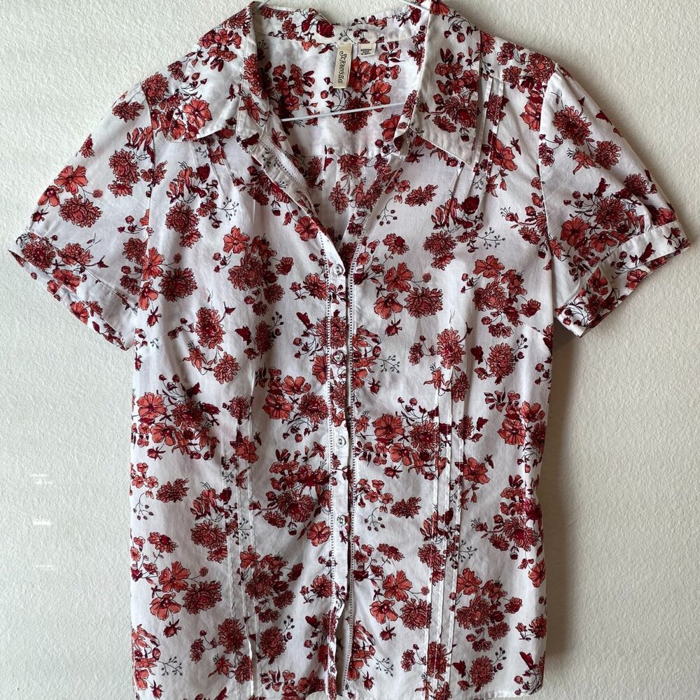 St. John's Bay Floral Blouse - Red and White